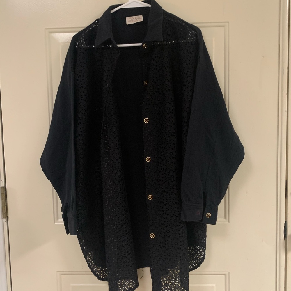 Black Lace Button-Up Shirt